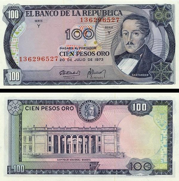 100 Pesos Oro Kolumbia 1973, P415 UNC