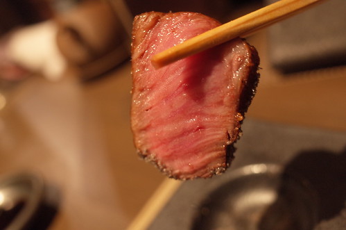 beef steak with chopsticks