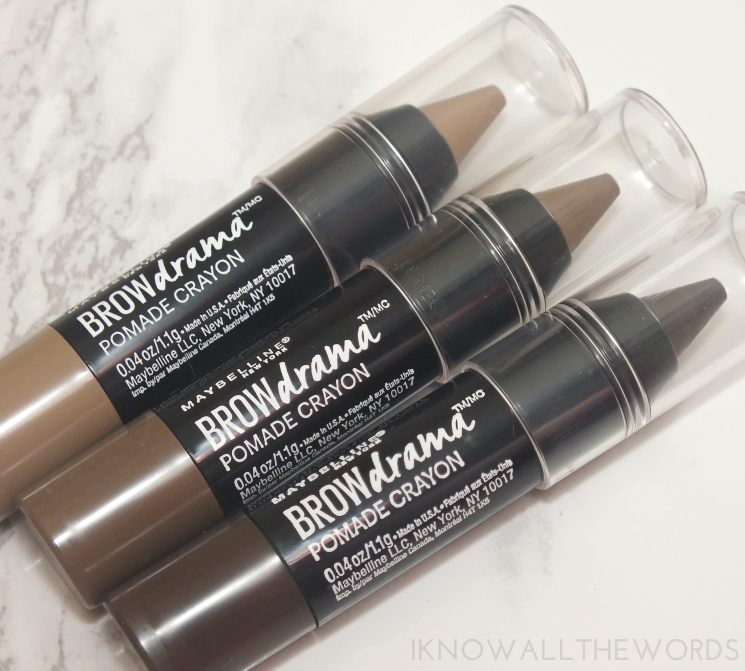 maybelline brow drama pomade crayons blonde, soft brown, and deep brown (6)
