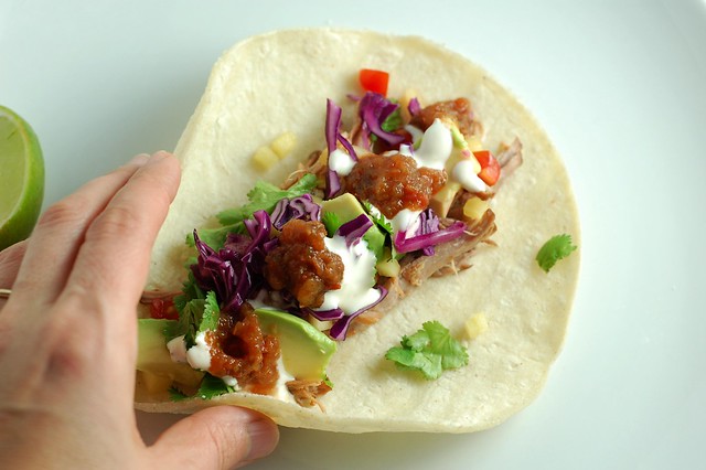 Pork carnitas tacos by Eve Fox, The Garden of Eating, copyright 2016
