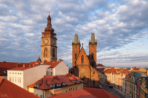 skyline architecture buildings nikon europe day cityscape view rooftops cathedral cloudy towers czechrepublic whitetower hradeckralove