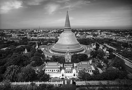 skyline landscape thailand temple cityscape stupa buddhism aerial wat aerialphotography chedi nakhonpathom busshist