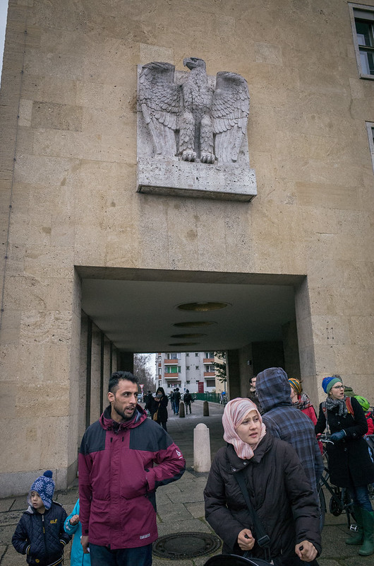 Nazi eagle, Arab immigrants. Tempelhof, March 2016.