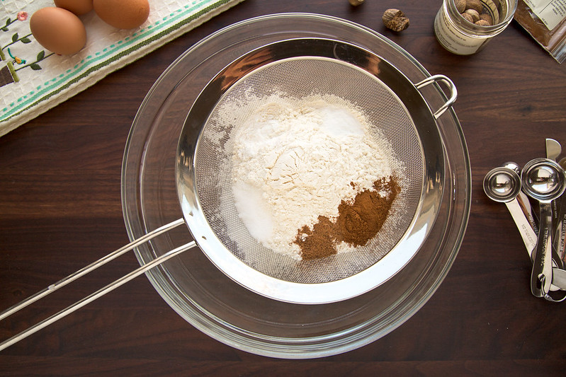 carrot cake dry ingredients in sifter