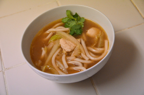 Chicken & Udon Noodle Soup with Napa Cabbage & Dried Lime