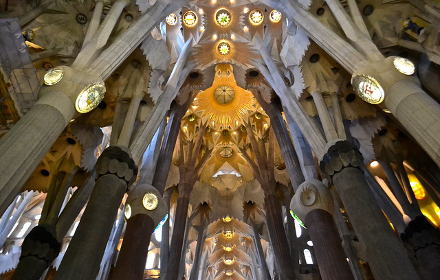 inside of La Sagrada Familia Barcelona