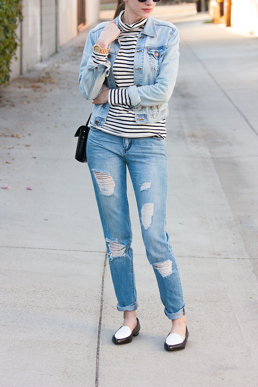 Ripped Boyfriend Jeans, Everlane Loafers
