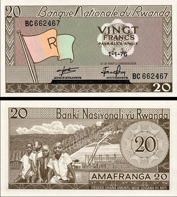 20 Frankov Rwanda 1976, P6e UNC