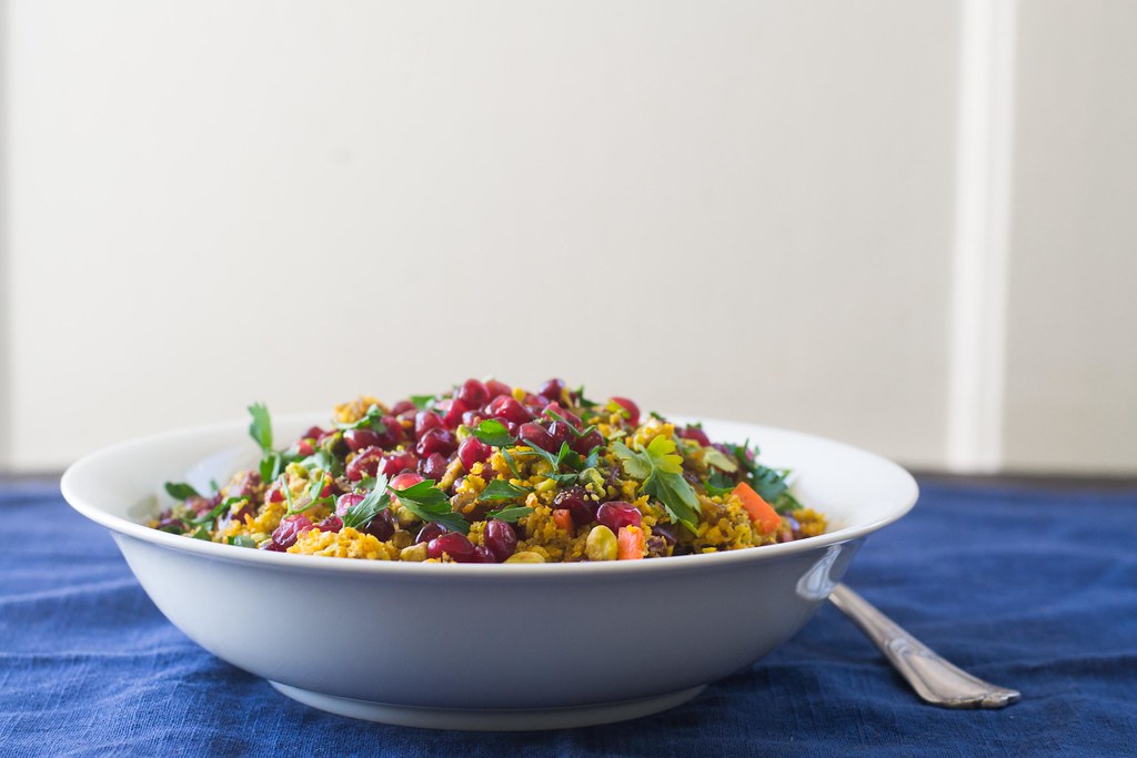 Jeweled Cauliflower Rice with Pomegranate and Pistachios