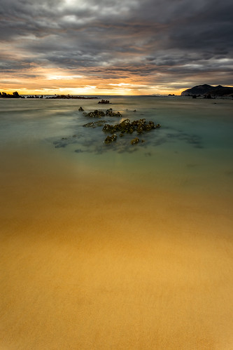 ocean sea sky beach rock clouds sunrise reflections landscape spain sand