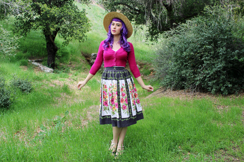 MAK Modcloth Dream Of The Crop Cardigan In Baton Rouge Tuesday Rose Vintage Floral Skirt