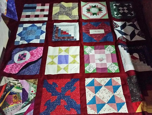 Grandma Elaine's Friendship quilt circa 2004 top is done. Blocks from the Wall Quilt Guild.
