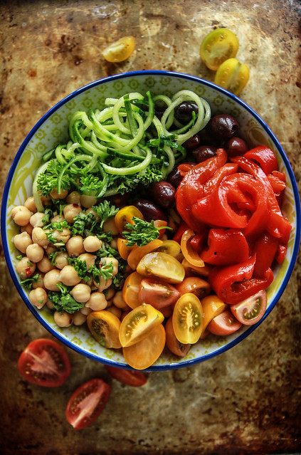 Greek Salad Cucumber Noodle Bowl-Vegan from HeatherChristo.com