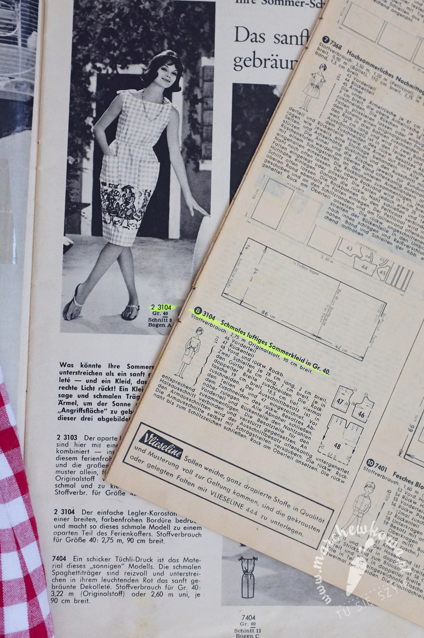 marchewkowa, wrocław, krawiectwo, szycie, moda retro, spódnica ołówkowa, kratka, vichy, sewing, pencil skirt, Burda 7/1961, vintage fashion