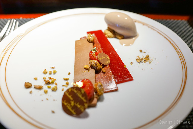 Le Chocolat delicate chocolate mousse with raspberry royaltine ad milk chocolate ice cream