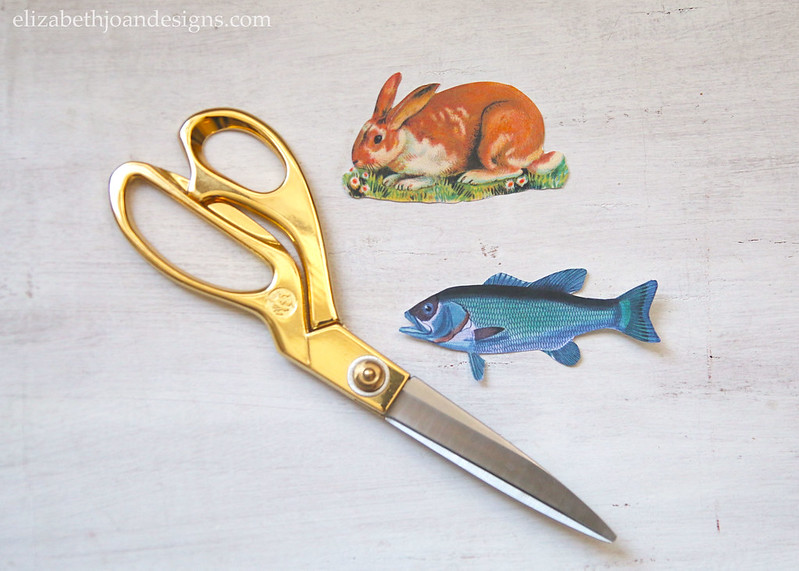 Cutting Out Animal Shapes with Scissors for vintage bookmarks