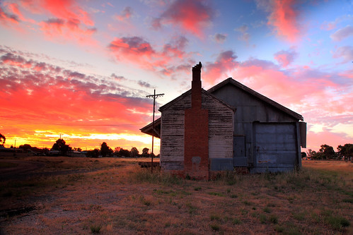 sunset building abandoned clouds rural closed rustic shed railway australia r newsouthwales disused hay derelict deserted decaying corrugatediron galvanisediron