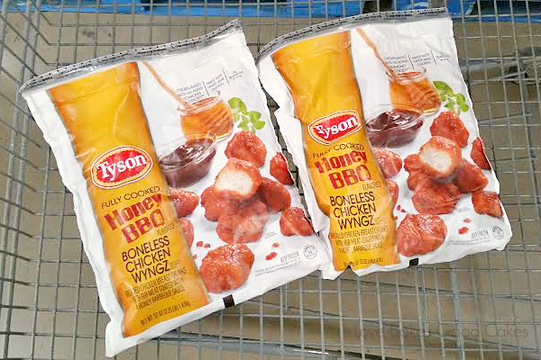 Two packages of Tyson Honey BBQ Boneless Chicken Wings.