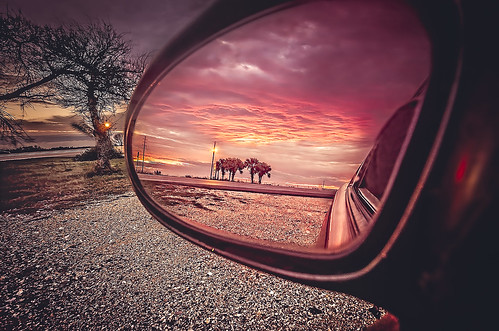 gulfcoast alabama dauphinisland cedarpoint heronbay car mirror reflection sunset perspective fav10 fav20 fav30 fav40