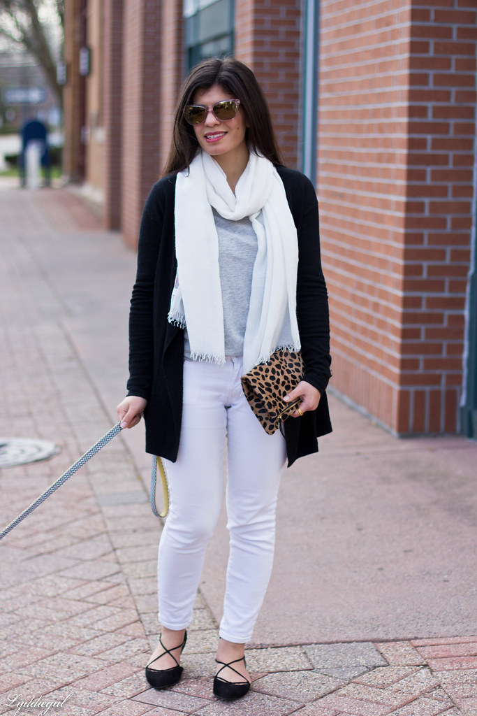 white jeans, black cardigan, leopard clutch, laceup flats-6.jpg