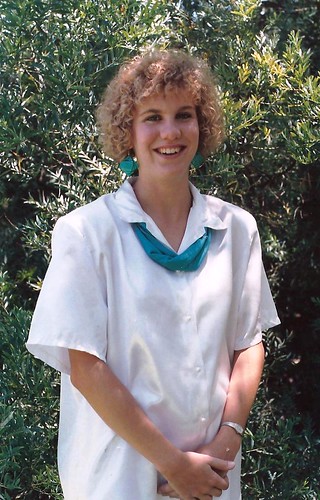 One of my fave 80s outfits - satin shirt, bandanna, dangly earrings