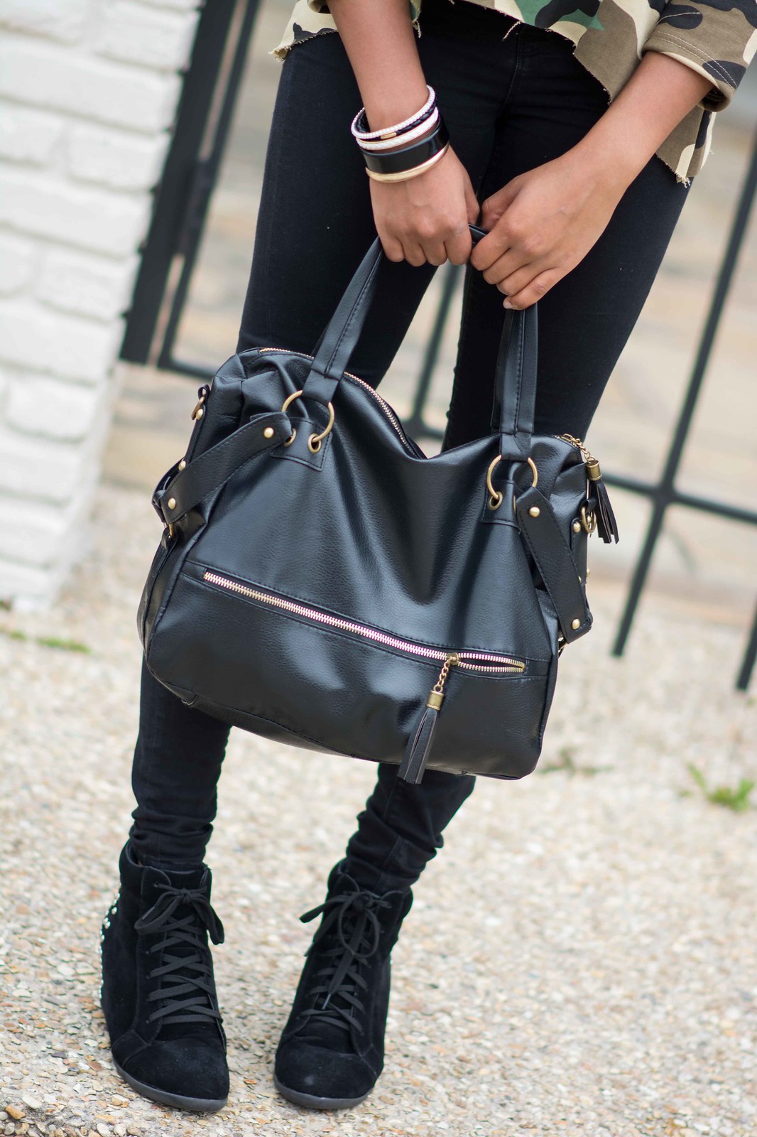 black leather handbag