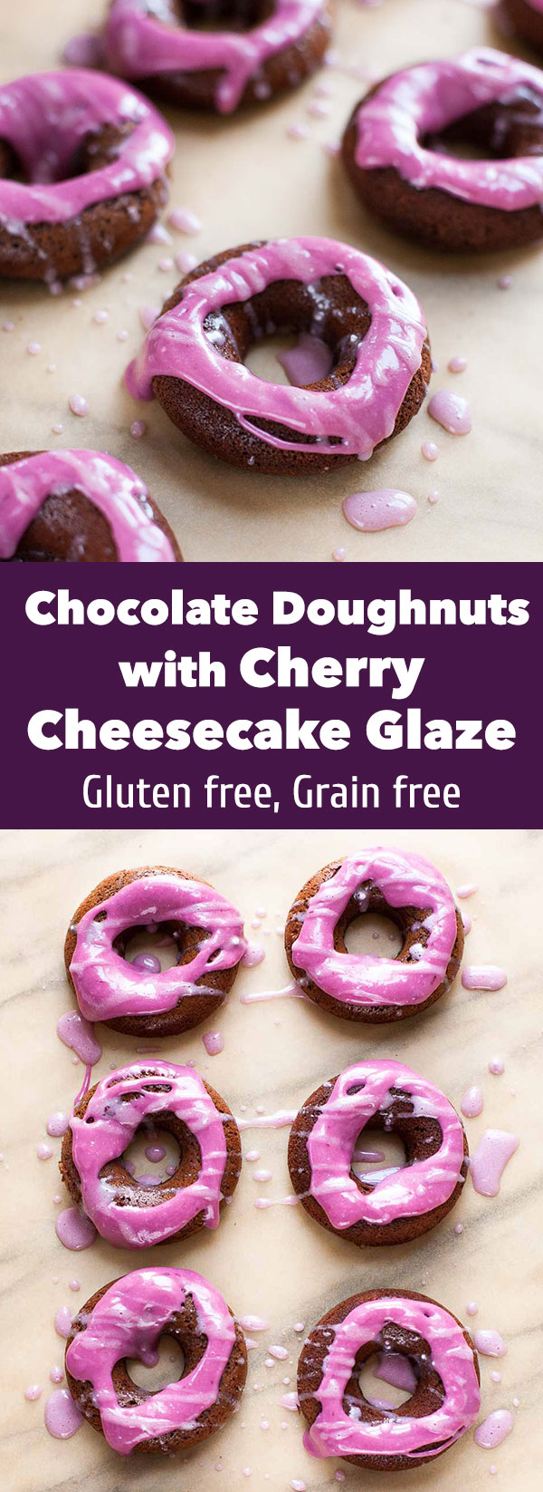 Chocolate Cherry Doughnuts with Cherry Cheesecake Glaze (Gluten free, Grain free)