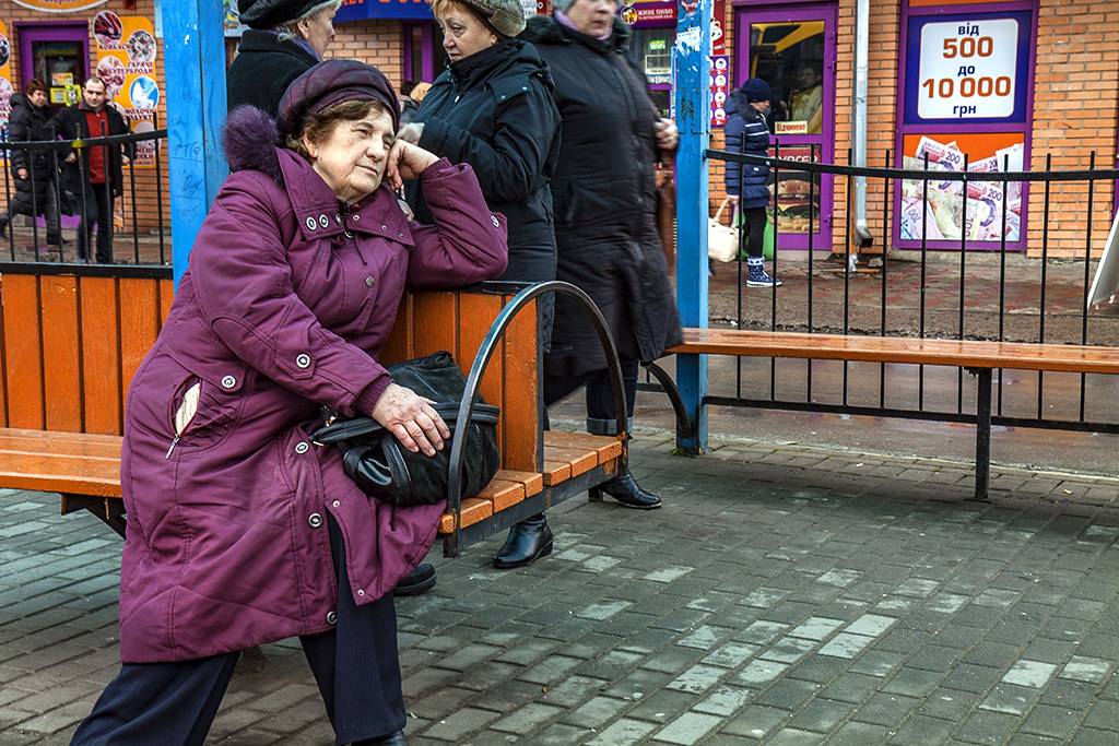 Women at bus station--Rivne