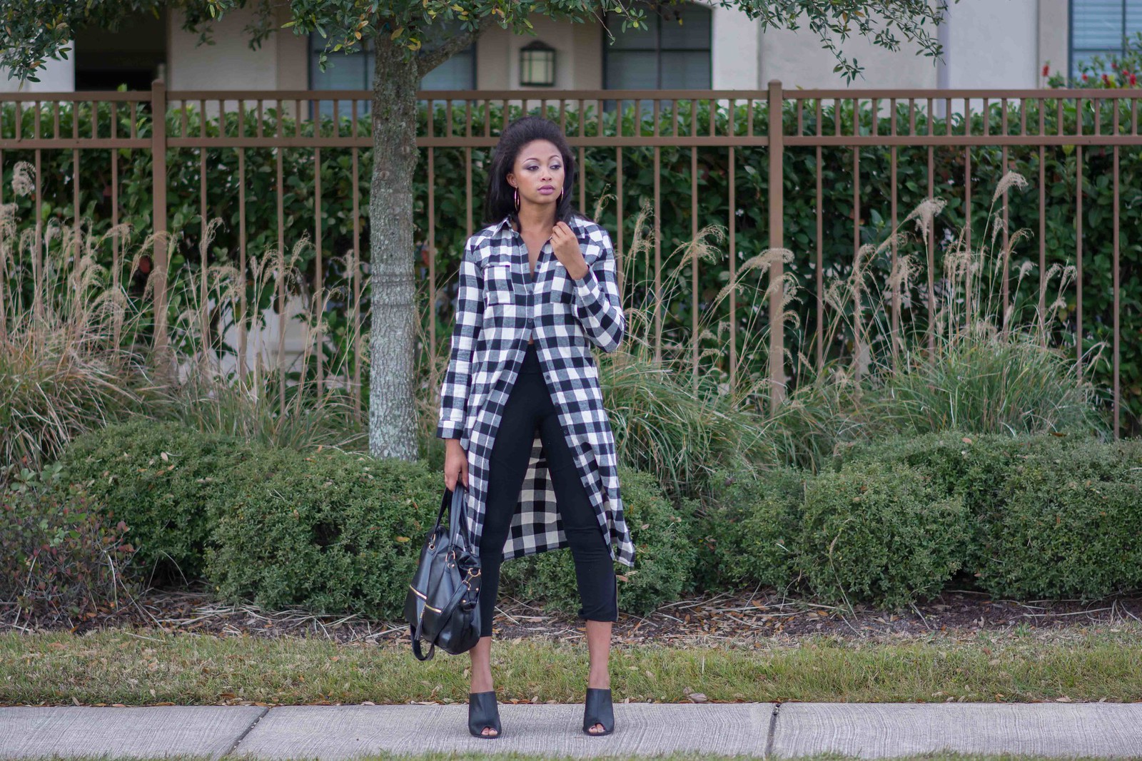 oversized blouse button down black and white