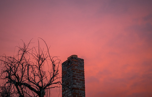 california ca sunset red chimney orange tree clouds evening outdoor bricks sanjose