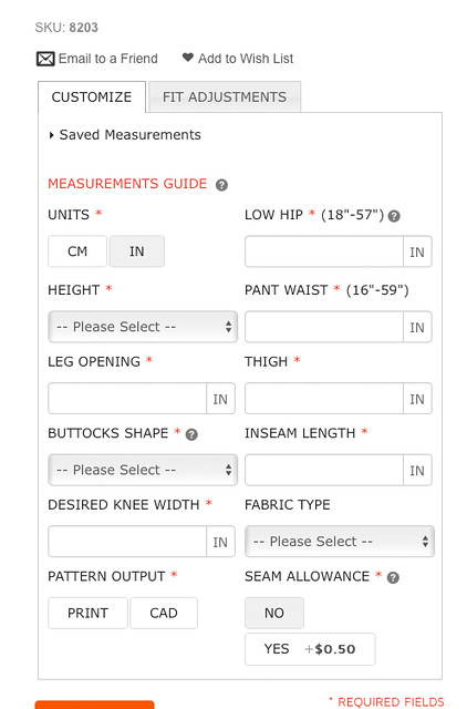 Jeans measurement input