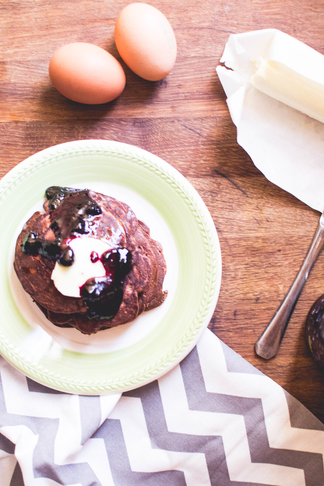 Chocolate Buckwheat Pancakes + Blueberry topping