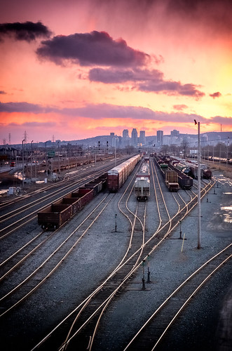 railroad sunset sky urban cloud train dark montreal