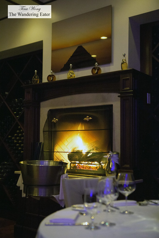 Fireplace at the back of the restaurant
