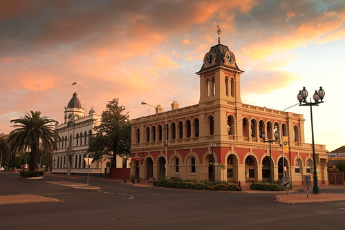 sunset building clock architecture clouds postoffice forbes newsouthwales townhall streetscape smalltown