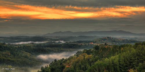 italien panorama nebel natur himmel wolken landschaft toskana morgenrot morgennebel