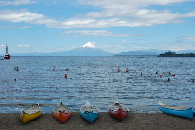 Views of Volcán Osorno over Lago Llanquihue from Puerto Varas, Chile