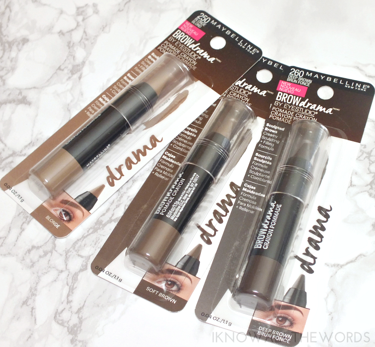 maybelline brow drama pomade crayons blonde, soft brown, and deep brown (4)