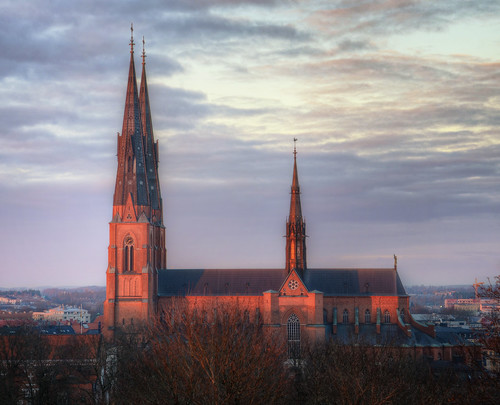 trees windows sky building tower history clock church architecture clouds cityscape exterior cathedral cloudy sweden basilica gothic towers medieval steeple spire uppsala historical sverige hdr pinnacle domkyrka buttress revival lancet flyingbuttress transept lowaerial