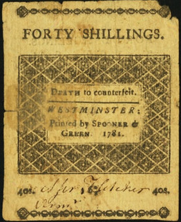 Vermont 40 Shillings note back