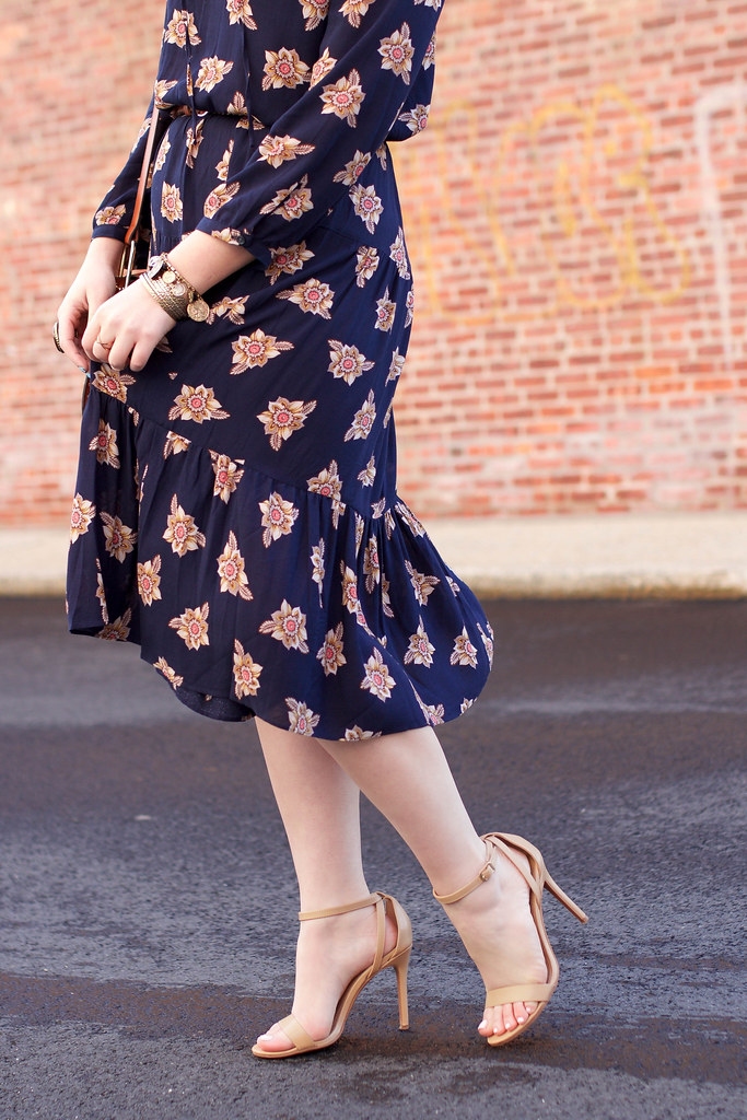70s Inspired Boho Outfit | LOFT Faraway Floral Midi Dress | Spring Fashion on Living After Midnite by Jackie Giardina