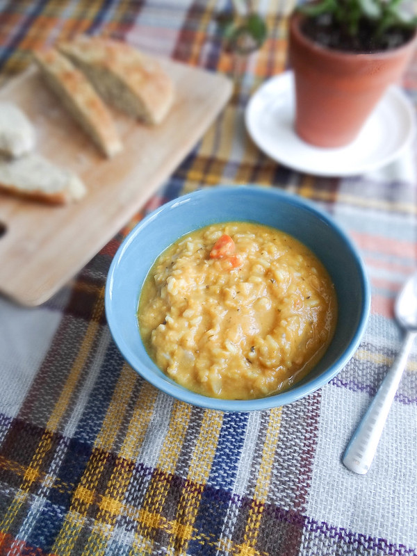 red lentil, rice + sweet potato soup