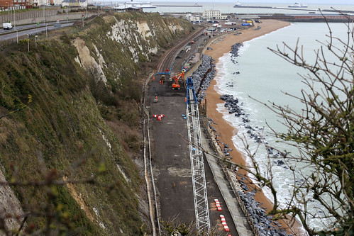 The ongoing repairs to the sea wall at Shakespeare Cliffe, Dover