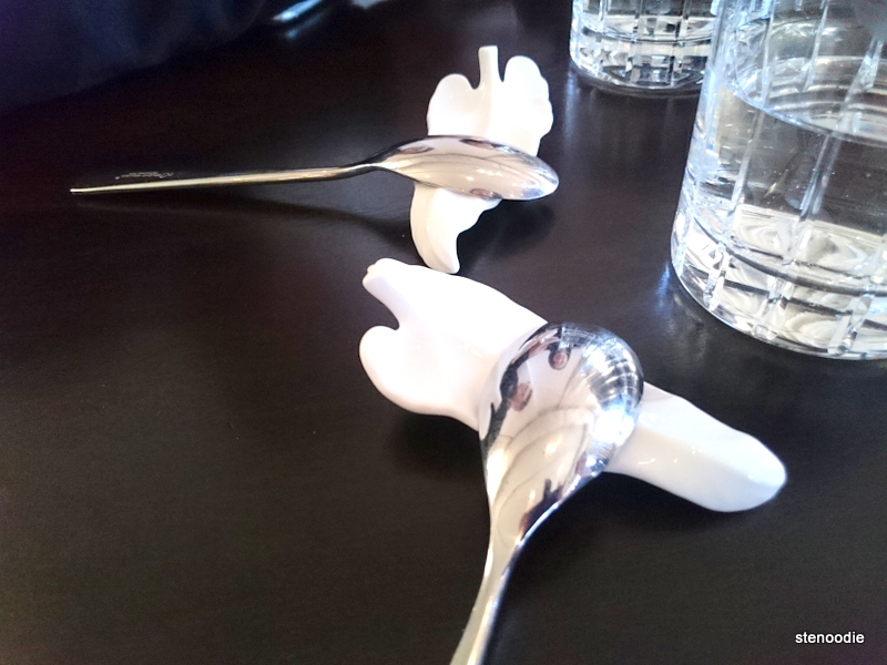 White leaf holders for our utensils