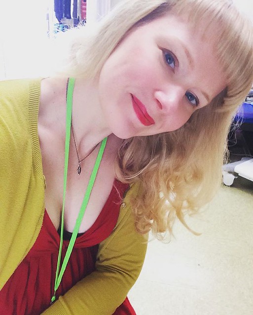 Red + green + an inappropriate amount of cleavage at work today.