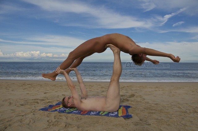 naturist acro-yoga 0015 Gunnison Beach, Sandy Hook, NJ, USA