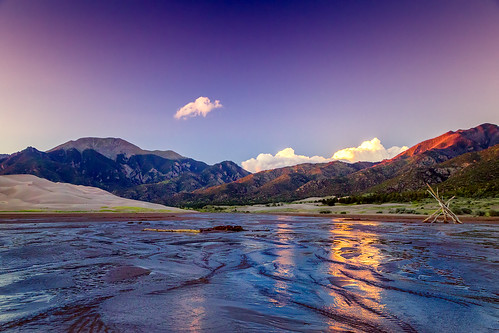 sunset sky people mountains river golden nationalpark sand colorado purple dunes co np greatsanddunes