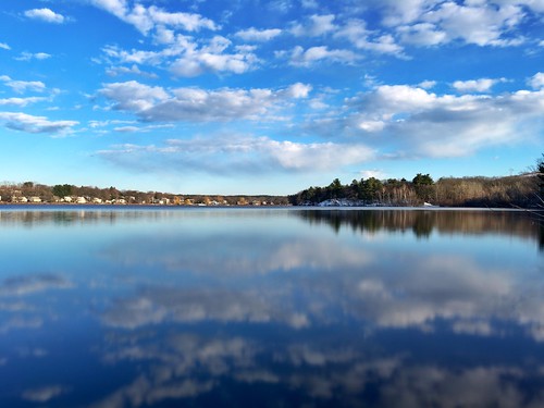 longexposure blue reflection water beautiful boston mobile clouds reflections ma pond massachusetts newengland calm pw woburn iphone hornpond iphoneography slowshuttercam iphone6s