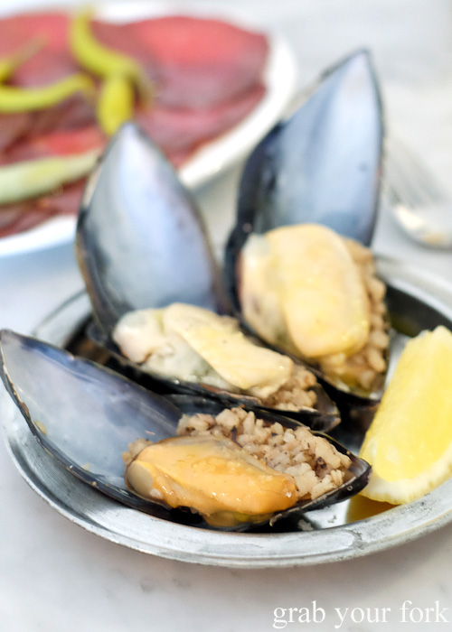 Midye dolma mussels stuffed with spiced rice at Stanbuli, Enmore