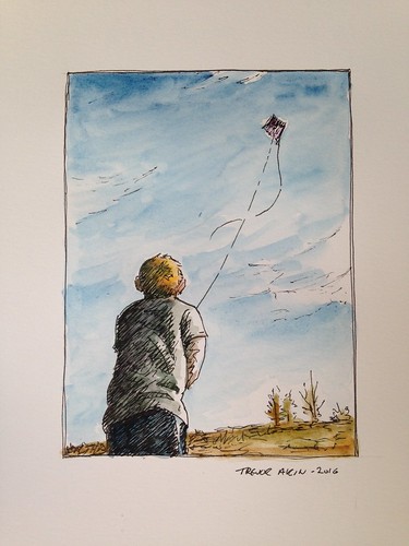 Commissioned sketch of a friend's kid and a kite.